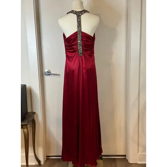 Vintage Y2K Marc Bouwer 100% Silk Maxi Dress Beaded V-Neck Red Cocktail Party 10 - Picture 8 of 14